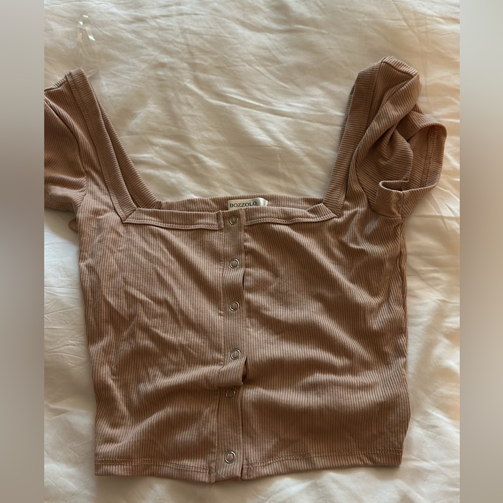 Bozzolo Women's Beige Ribbed Button-Up Blouse